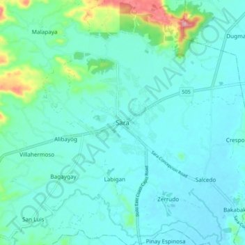 Topografische Karte Sara, Höhe, Relief