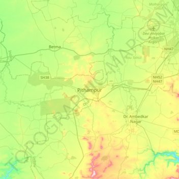 Topografische Karte Pithampur, Höhe, Relief