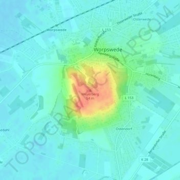 Topografische Karte Weyerberg, Höhe, Relief