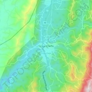 Topografische Karte Yiriga Cheffe, Höhe, Relief