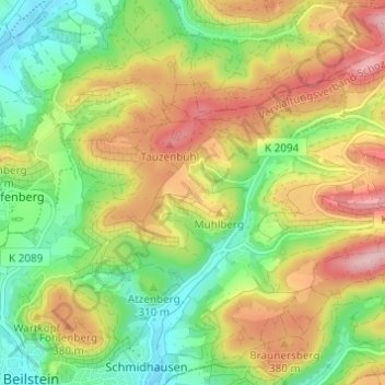 Topografische Karte Gagernberg, Höhe, Relief