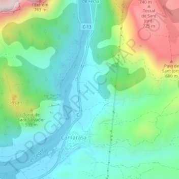 Topografische Karte Campell, Höhe, Relief