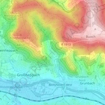 Topografische Karte Gundelsbach, Höhe, Relief