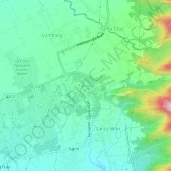 Topografische Karte Talisay, Höhe, Relief