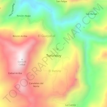 Topografische Karte Torondoy, Höhe, Relief