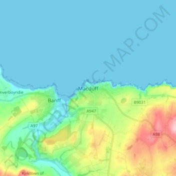 Topografische Karte Macduff, Höhe, Relief