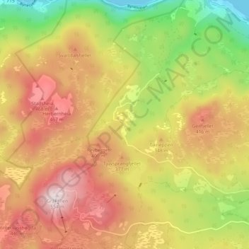 Topografische Karte Tømmerdalen, Höhe, Relief