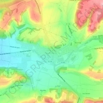 Topografische Karte Saint-Jean-de-Bournay, Höhe, Relief