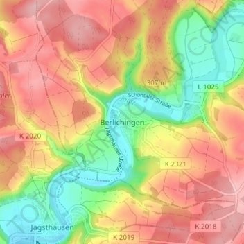 Topografische Karte Berlichingen, Höhe, Relief