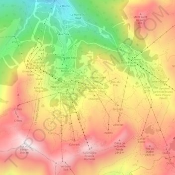 Topografische Karte Plagne Villages, Höhe, Relief
