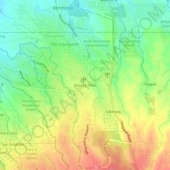 Topografische Karte Pasong Tinta, Höhe, Relief