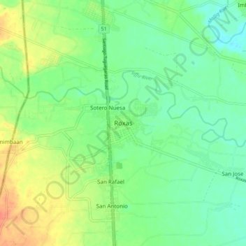 Topografische Karte Roxas, Höhe, Relief