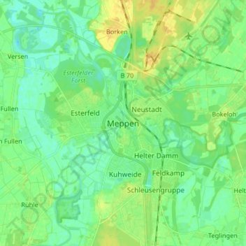 Topografische Karte Meppen, Höhe, Relief
