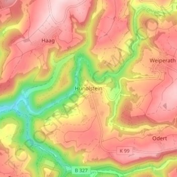 Topografische Karte Hunolstein, Höhe, Relief