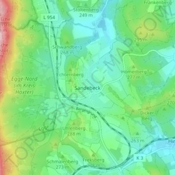 Topografische Karte Sandebeck, Höhe, Relief