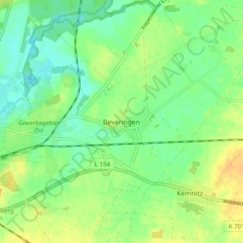 Topografische Karte Beveringen, Höhe, Relief