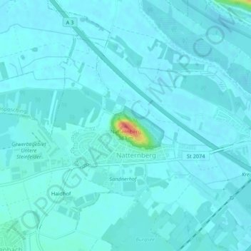 Topografische Karte Natternberg, Höhe, Relief