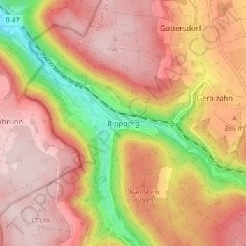 Topografische Karte Rippberg, Höhe, Relief