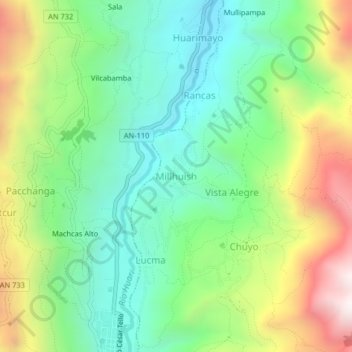 Topografische Karte Millhuish, Höhe, Relief