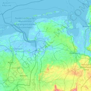 Topografische Karte Leer (Ostfriesland), Höhe, Relief