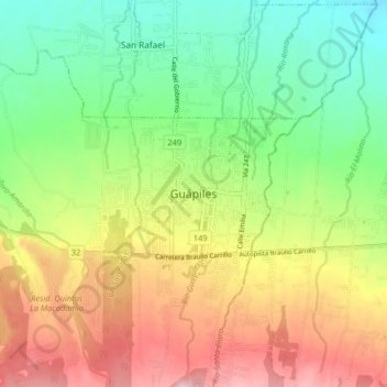 Topografische Karte Guápiles, Höhe, Relief
