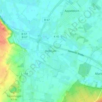 Topografische Karte Kehrum, Höhe, Relief