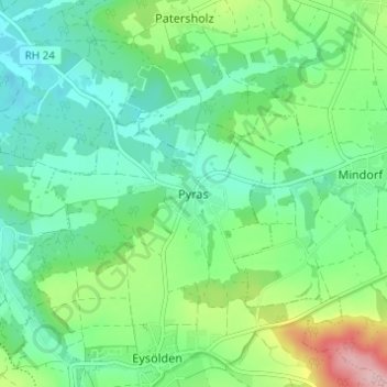 Topografische Karte Pyras, Höhe, Relief