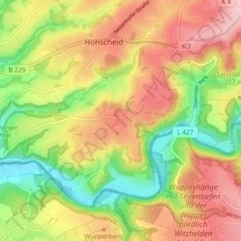 Topografische Karte Widdert, Höhe, Relief