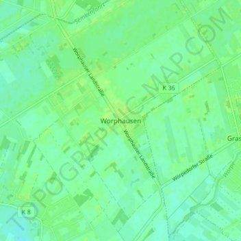 Topografische Karte Worphausen, Höhe, Relief