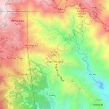 Topografische Karte Tuding, Höhe, Relief