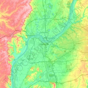 Topografische Karte Louisville, Höhe, Relief