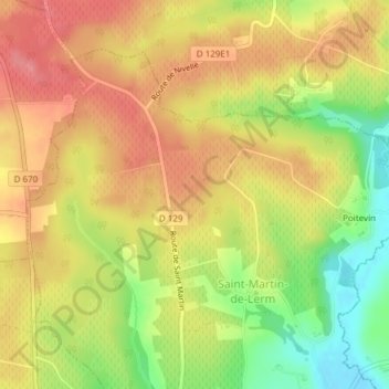 Topografische Karte Poitier, Höhe, Relief