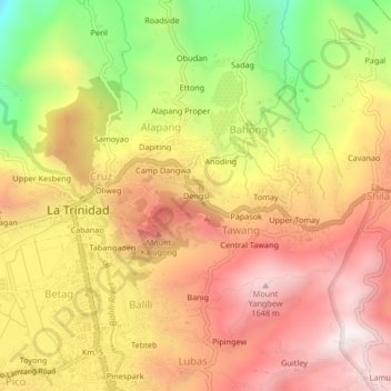 Topografische Karte Dengsi, Höhe, Relief