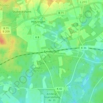 Topografische Karte Emmingen, Höhe, Relief