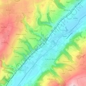 Topografische Karte Les Ayes, Höhe, Relief