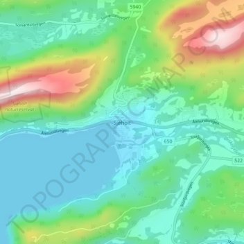 Topografische Karte Sjøholt, Höhe, Relief
