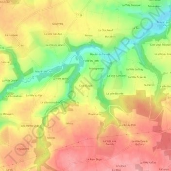 Topografische Karte Coët Bugat, Höhe, Relief