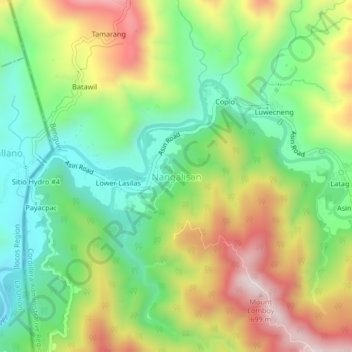 Topografische Karte Nangalisan, Höhe, Relief