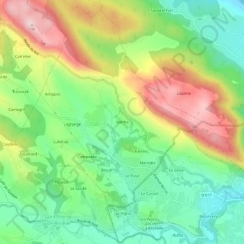 Topografische Karte Barthe, Höhe, Relief