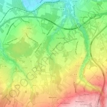 Topografische Karte Grossaz, Höhe, Relief