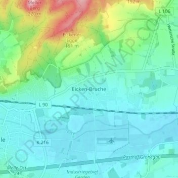 Topografische Karte Eicken-Bruche, Höhe, Relief