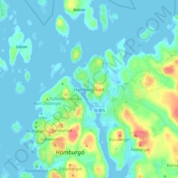 Topografische Karte Hamburgsund, Höhe, Relief