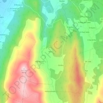 Topografische Karte Moucos, Höhe, Relief