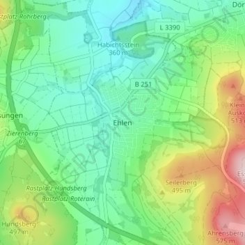Topografische Karte Ehlen, Höhe, Relief