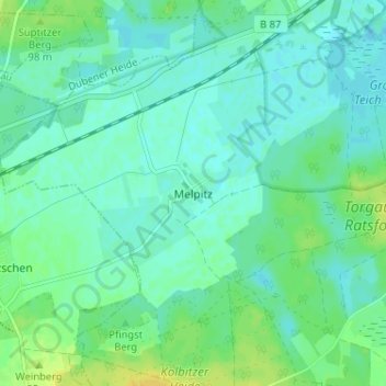 Topografische Karte Melpitz, Höhe, Relief