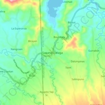 Topografische Karte Sapang Dalaga, Höhe, Relief