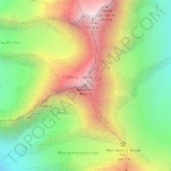 Topografische Karte Täschhorn, Höhe, Relief