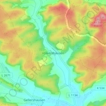 Topografische Karte Völkershausen, Höhe, Relief