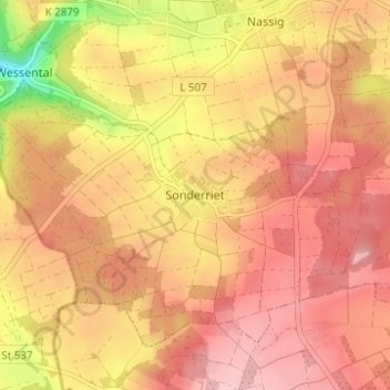 Topografische Karte Sonderriet, Höhe, Relief