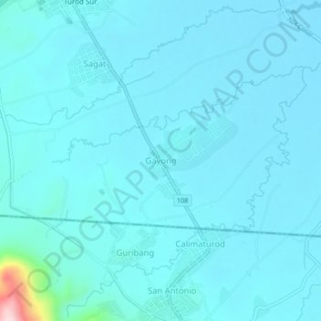 Topografische Karte Gayong, Höhe, Relief